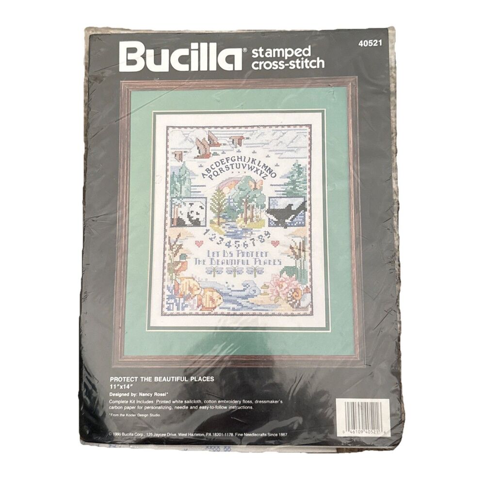 Vintage 1990 Bucilla Protect the Beautiful Places Cross Stitch Kit 40521 11x14